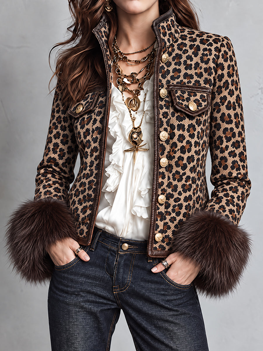 Chamarra Leopard Nomad con Puños de Peluche Sintético