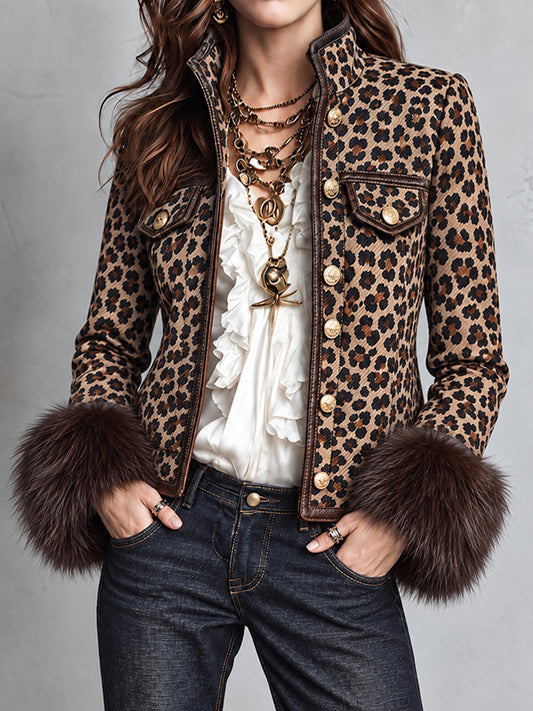 Chamarra Leopard Nomad con Puños de Peluche Sintético