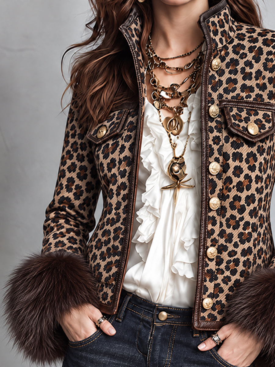 Chamarra Leopard Nomad con Puños de Peluche Sintético