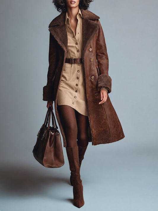 Gabardina de Piel para Mujer con Ribete de Borrego Sintético