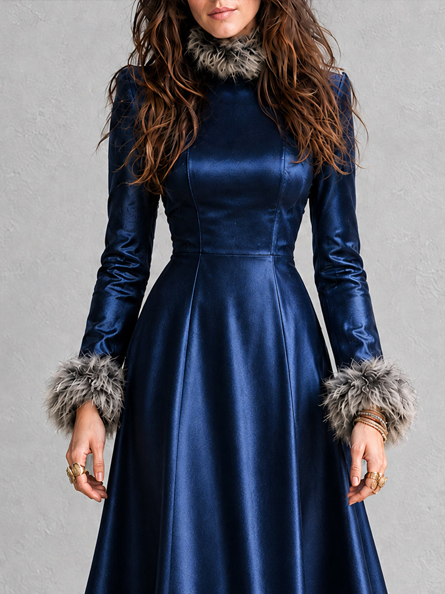 Vestido Midnight Bohemian de Piel Sintética con Ribete de Peluche
