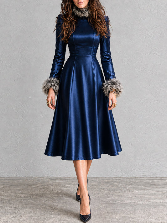 Vestido Midnight Bohemian de Piel Sintética con Ribete de Peluche