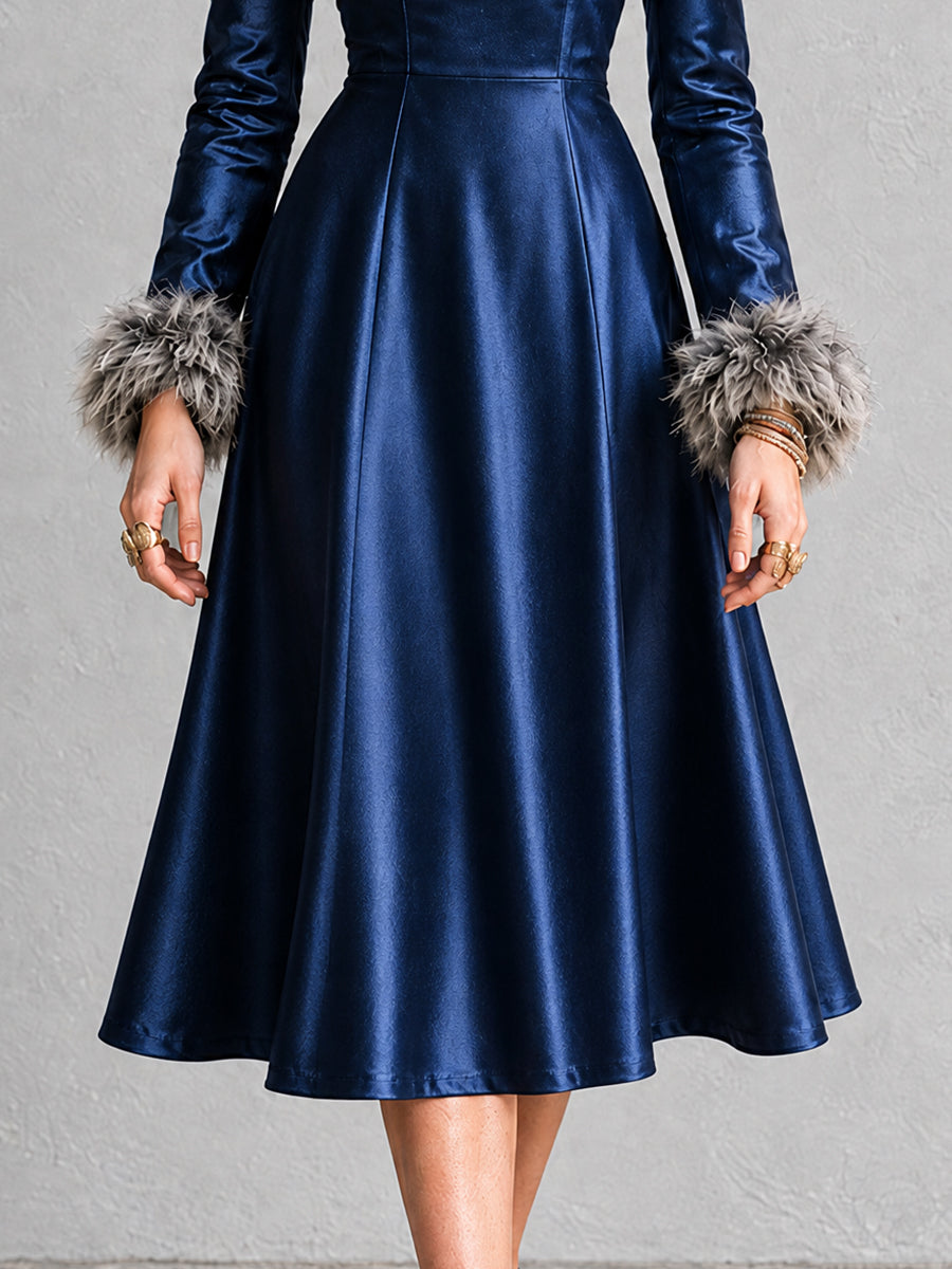 Vestido Midnight Bohemian de Piel Sintética con Ribete de Peluche