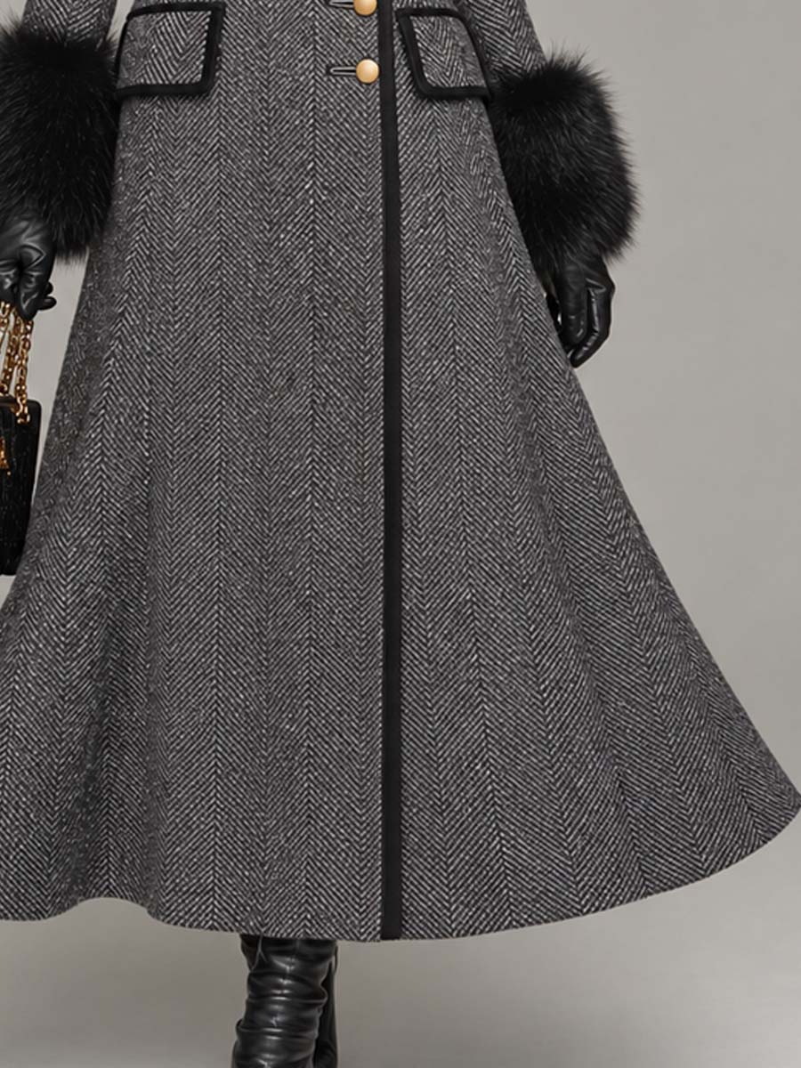 Abrigo Largo Estilo Vintage en Mezcla de Lana Espiga