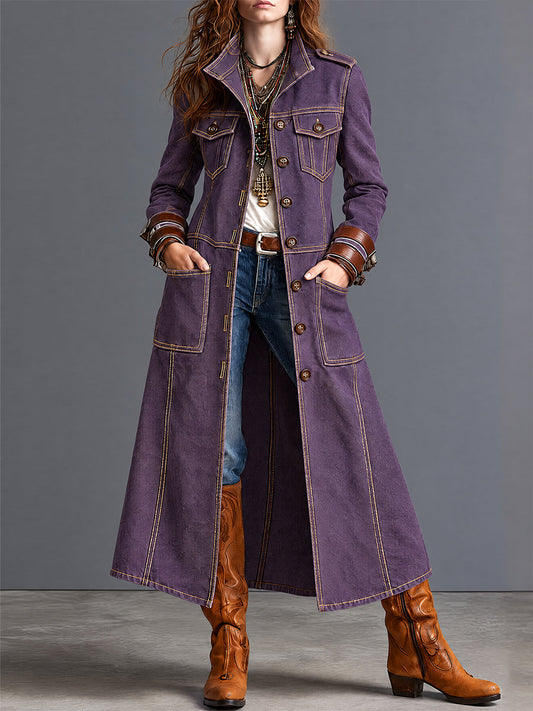 Abrigo Guardapolvo Western Vintage Morado de Mezclilla