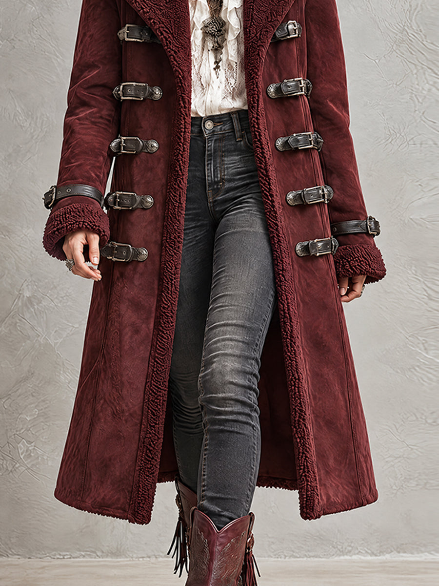 Abrigo Burgundy Nomad de Borrego Sintético con Botón de Palo