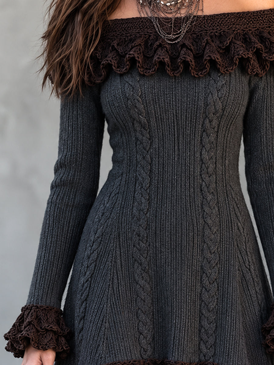 Vestido Suéter Midnight Nomad de Punto con Olanes
