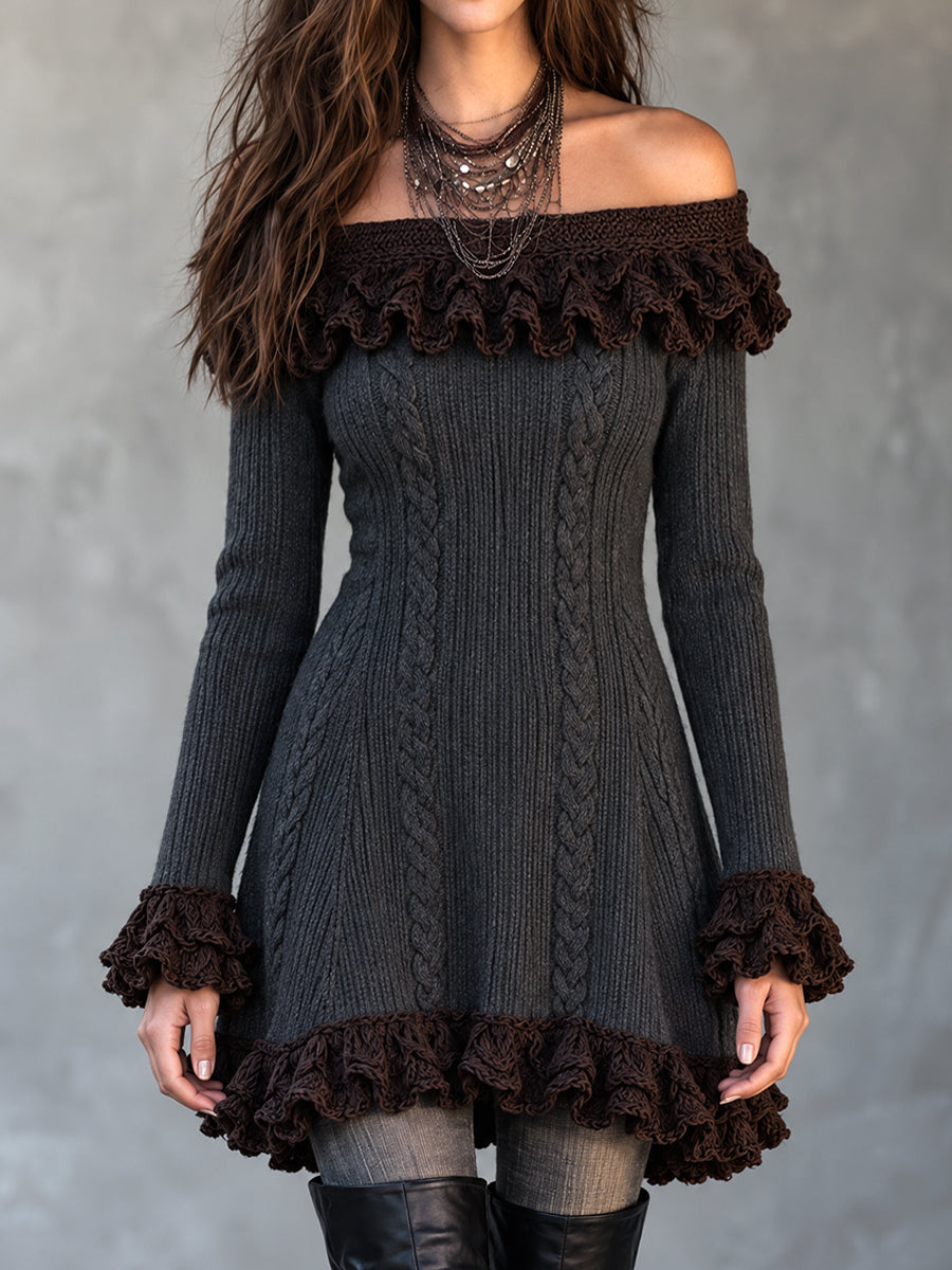 Vestido Suéter Midnight Nomad de Punto con Olanes