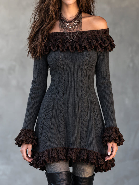 Vestido Suéter Midnight Nomad de Punto con Olanes