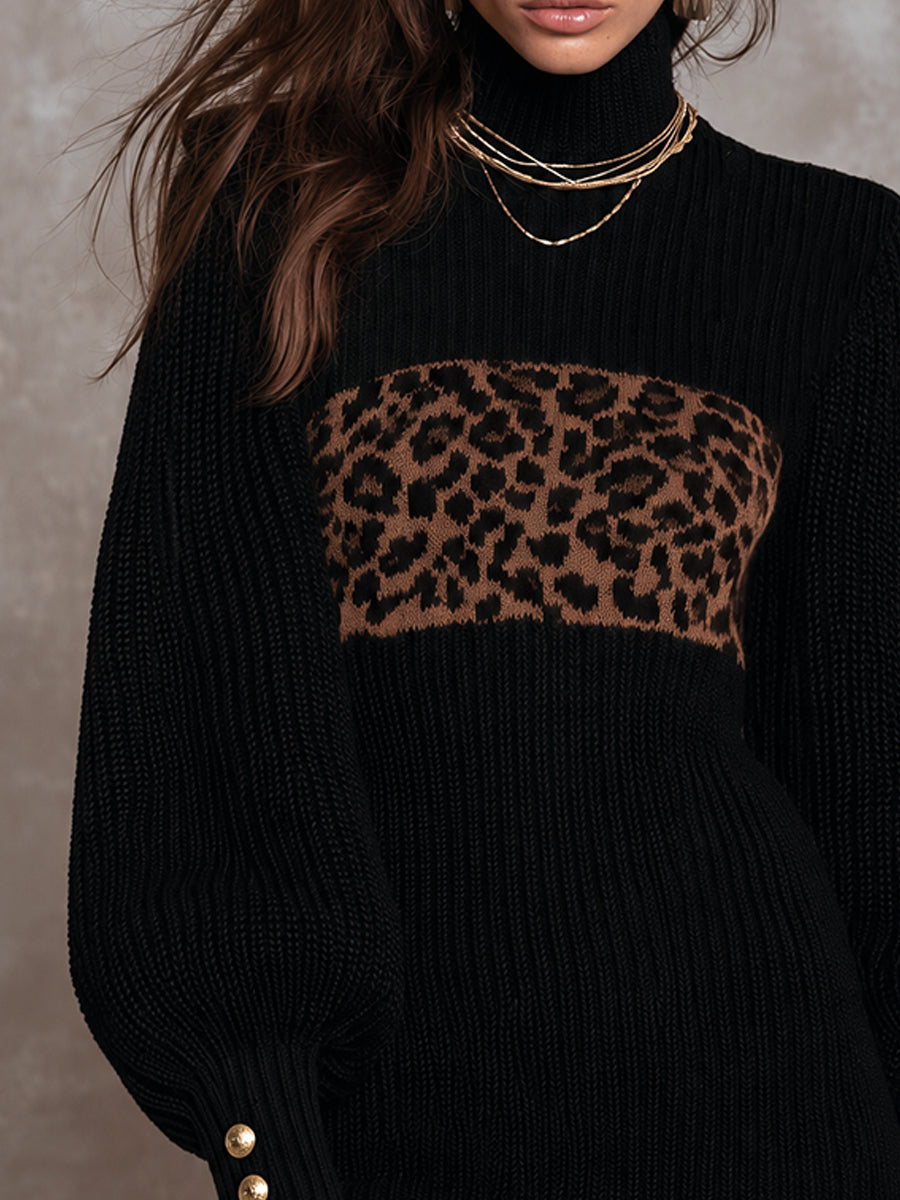Vestido Bohemian Noir de Jacquard de Leopardo
