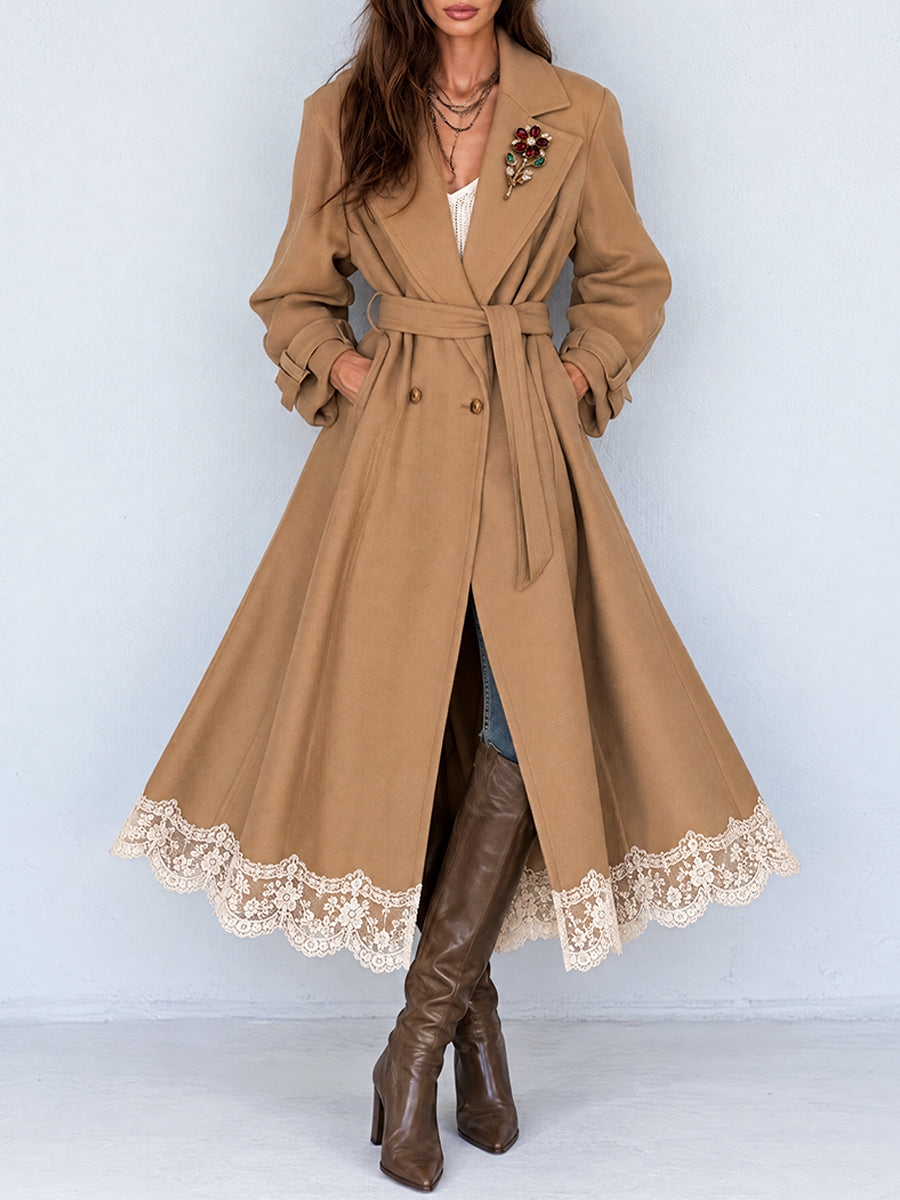 Gabardina Camel Nomad con Dobladillo de Encaje