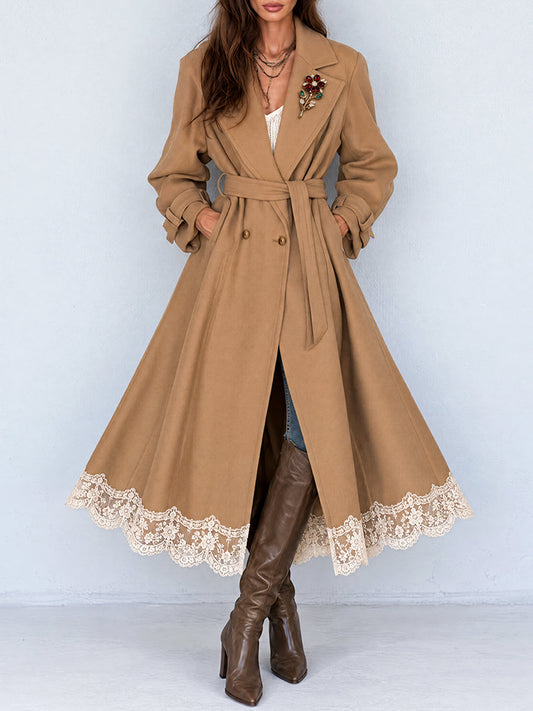 Gabardina Camel Nomad con Dobladillo de Encaje