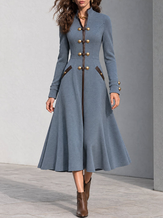 Vestido Abrigo Midi Slate Nomad con Alamares