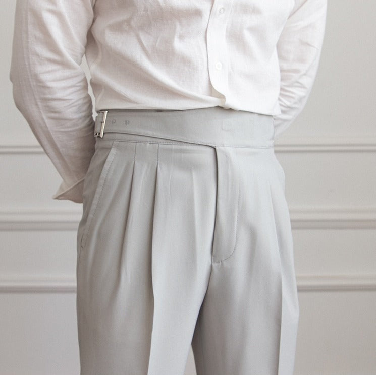 Pantalón "Capri" Gurkha con Pliegue, Corte Recto
