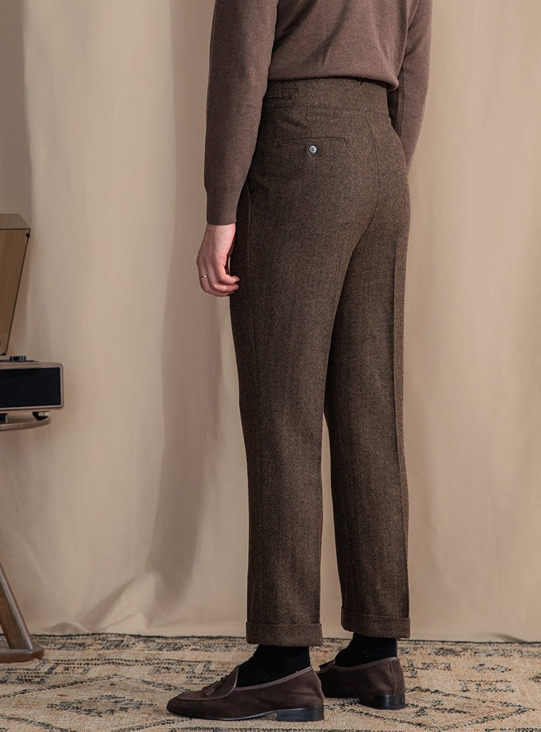 Pantalón "Modena" Gurkha de Mezcla de Lana con Pliegue