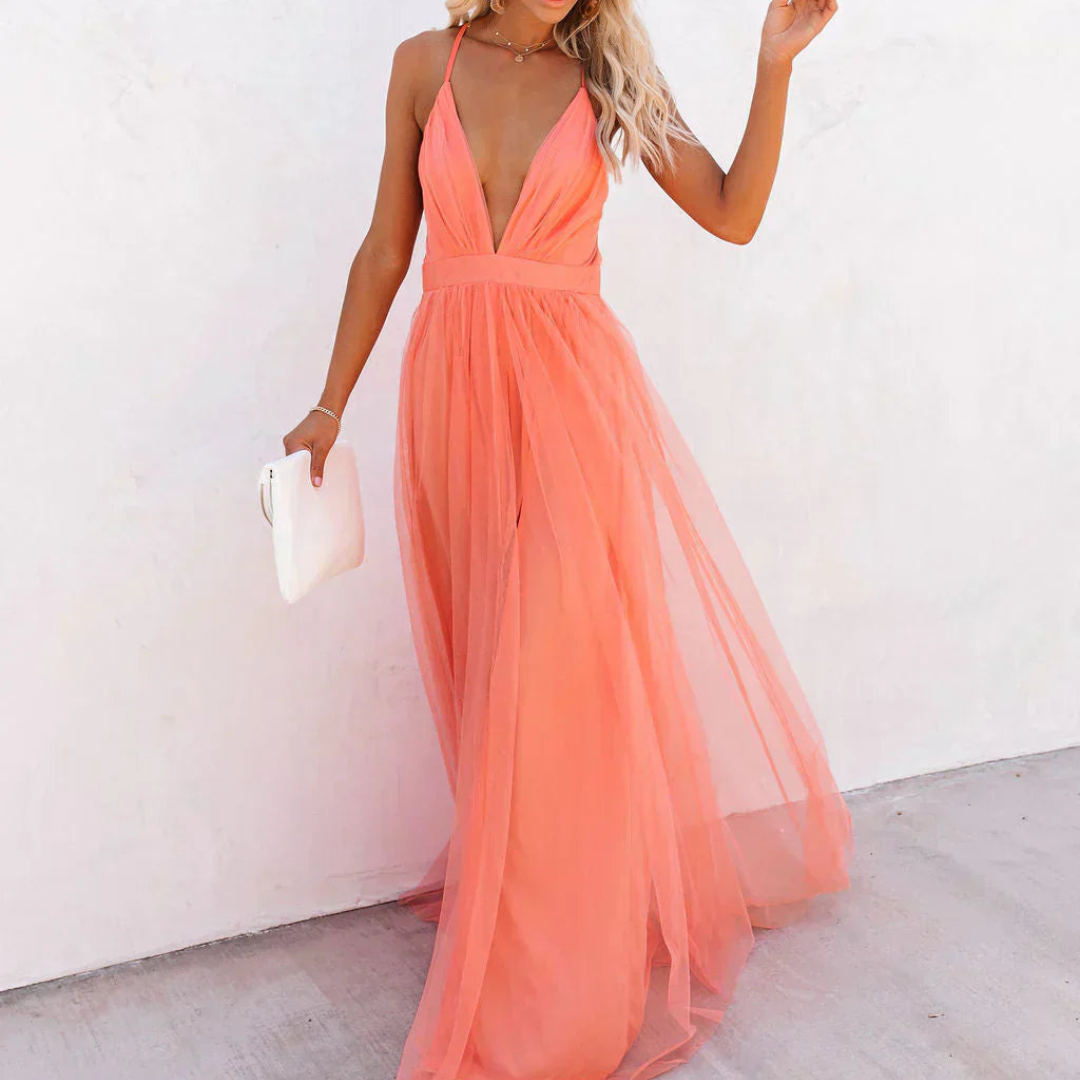 Genevieve | Coral Glow Maxi Dress