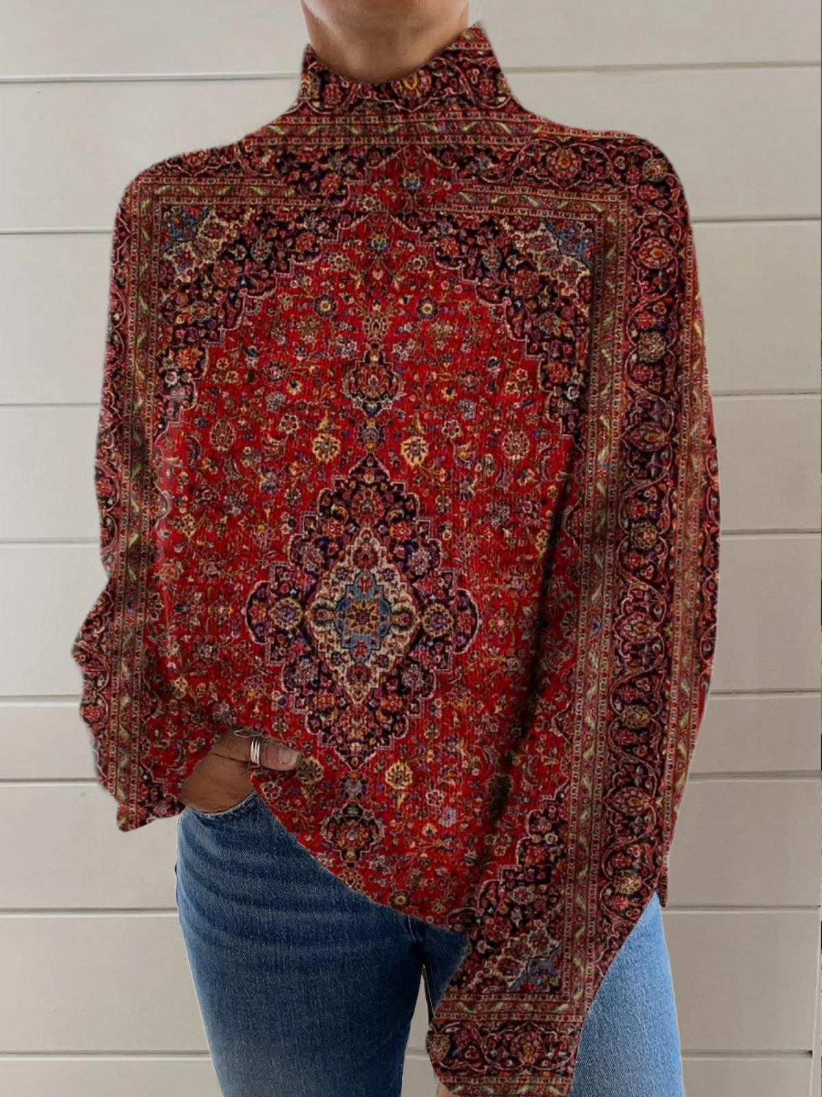 Grace | Suéter de Cuello de Tortuga con Estampado Vintage Ornamental