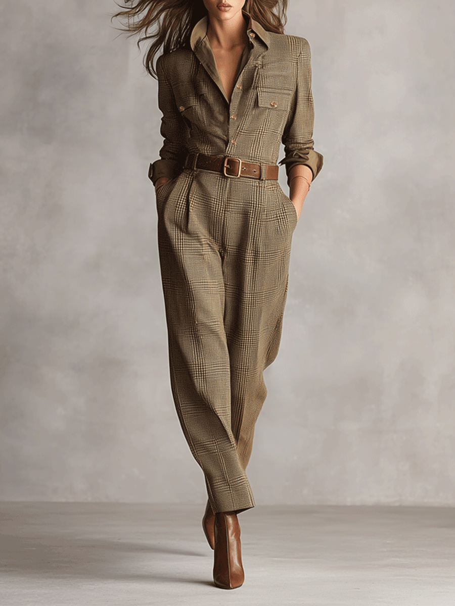 Camila | Jumpsuit Café con Detalles Sofisticados