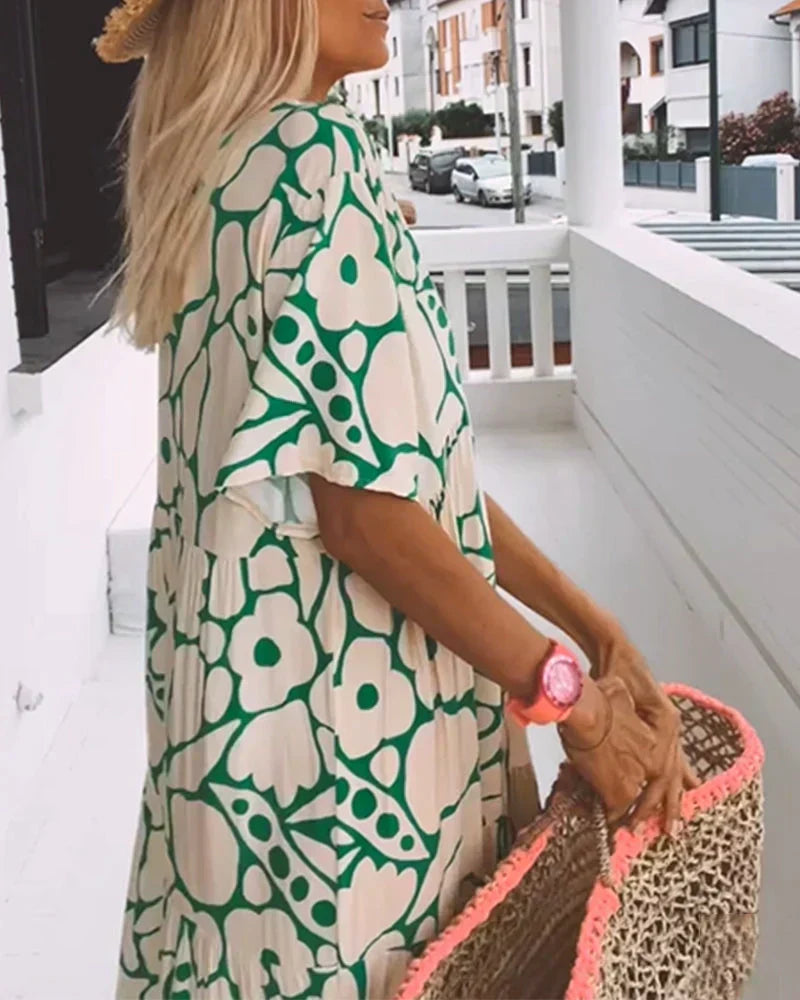 CHRISTINE | Vestido Largo de Verano de Corte Fluido con Elegante Estampado Gráfico