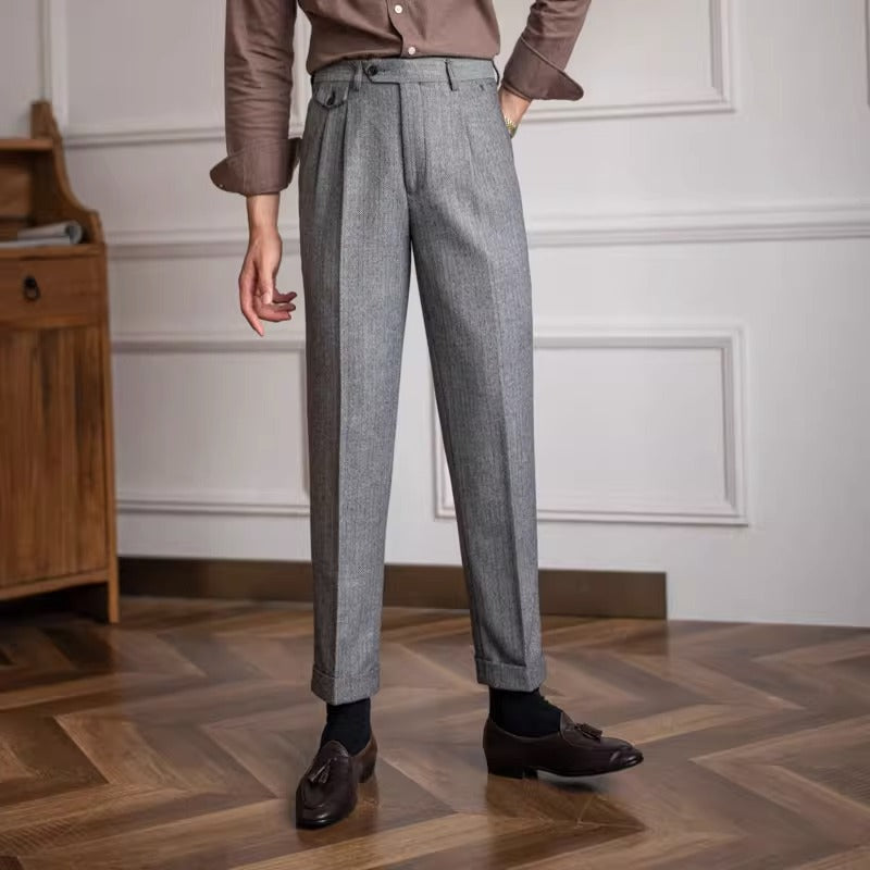 Pantalón de Vestir "Winchester" de Mezcla de Lana con Estampado Espiga