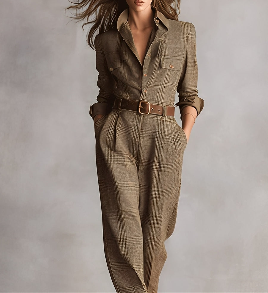 Camila | Jumpsuit Café con Detalles Sofisticados