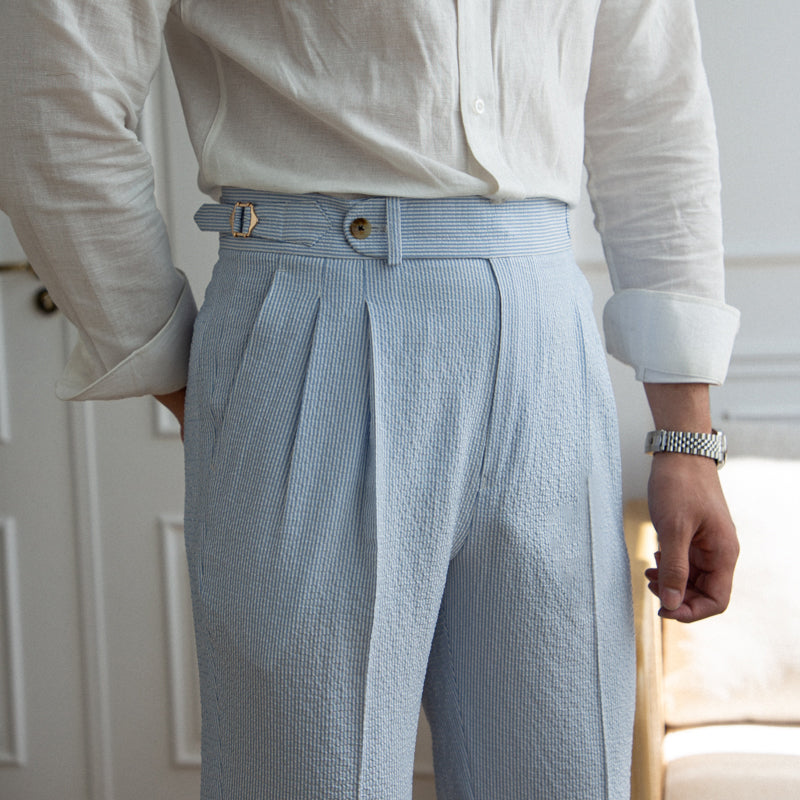 Pantalón "St. Tropez" de Seersucker Ligero con Pliegue