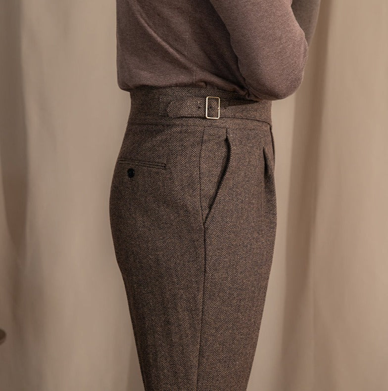 Pantalón "Modena" Gurkha de Mezcla de Lana con Pliegue