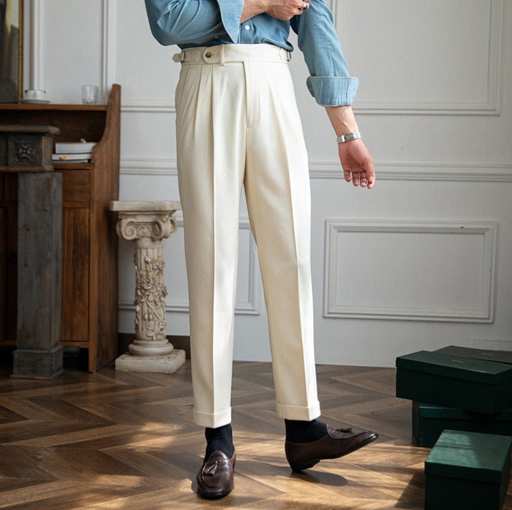 Pantalón "London" de Mezcla de Lana Texturizado con Doble Pliegue