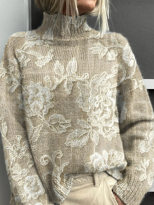 Meriel | Suéter Texturizado Floral de Cuello de Tortuga