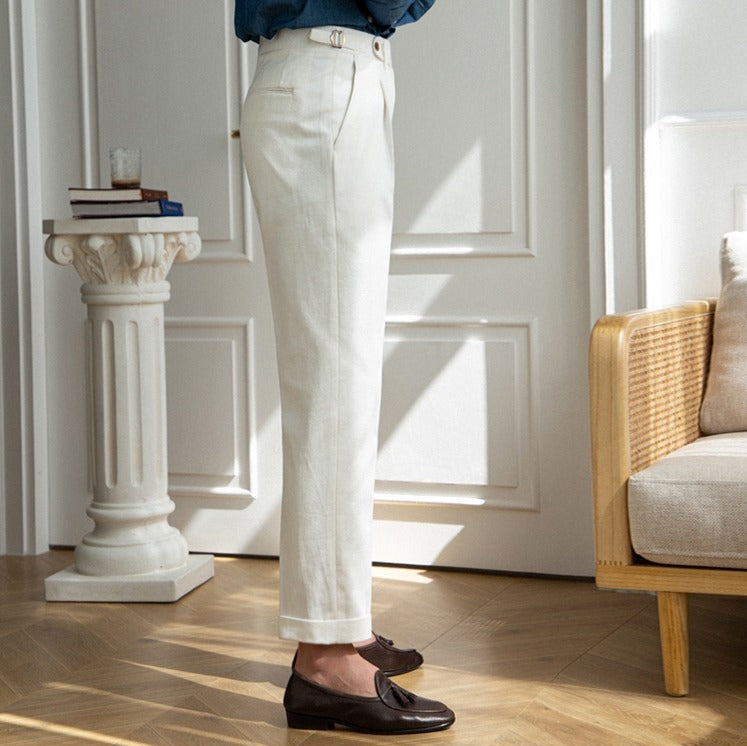 Pantalón "Antibes" de Gabardina de Algodón, Corte Recto