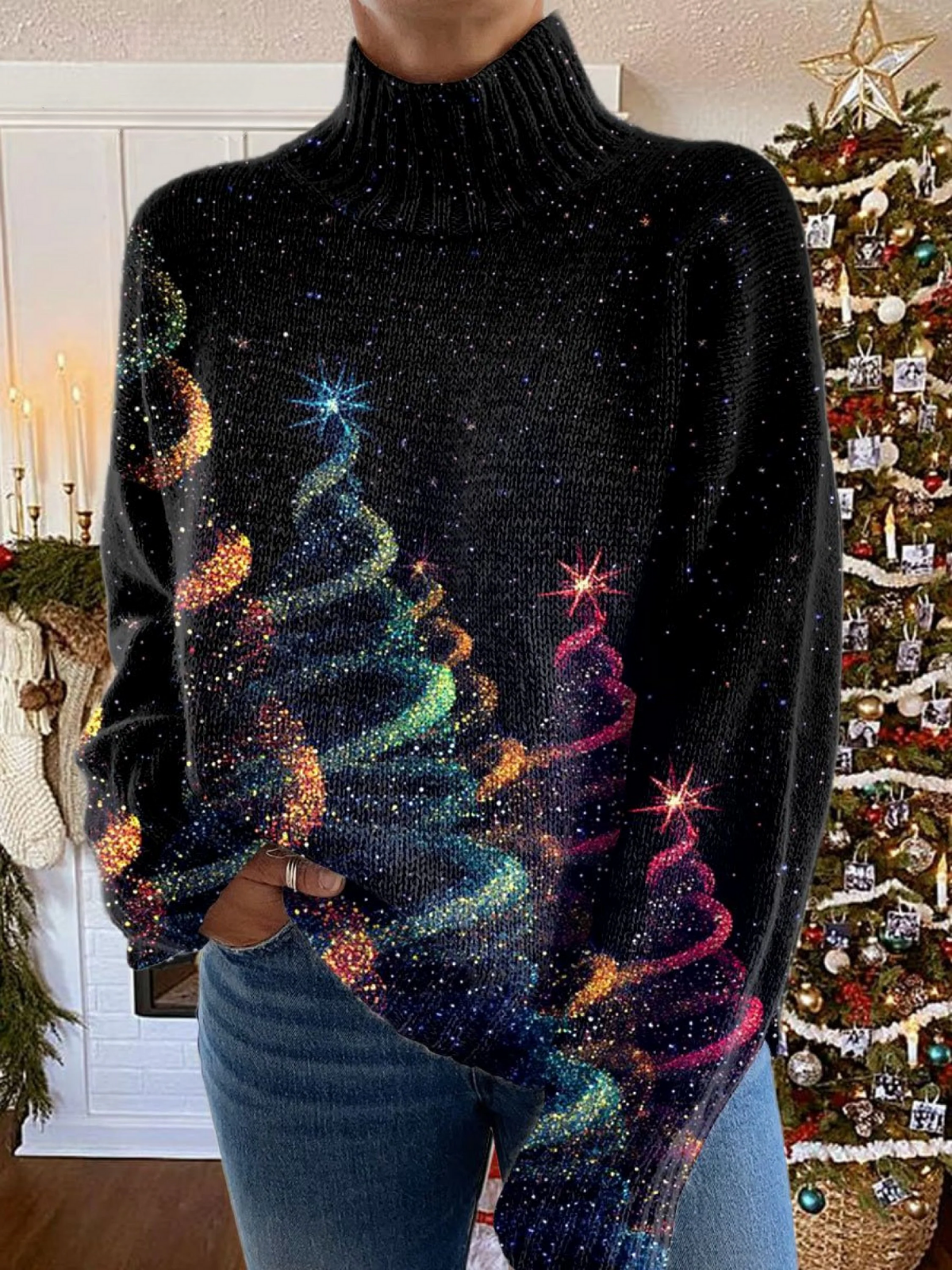 Colleen | Suéter Navideño Brillante de Cuello de Tortuga