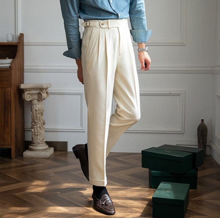 Pantalón "London" de Mezcla de Lana Texturizado con Doble Pliegue