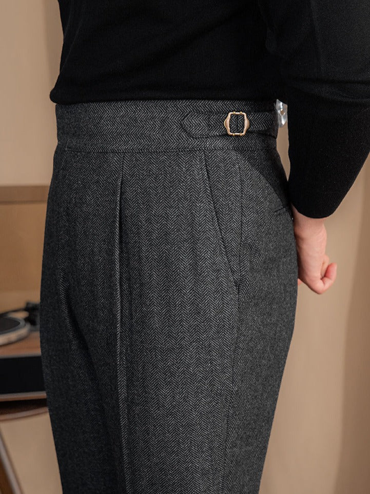 Pantalón "Modena" Gurkha de Mezcla de Lana con Pliegue