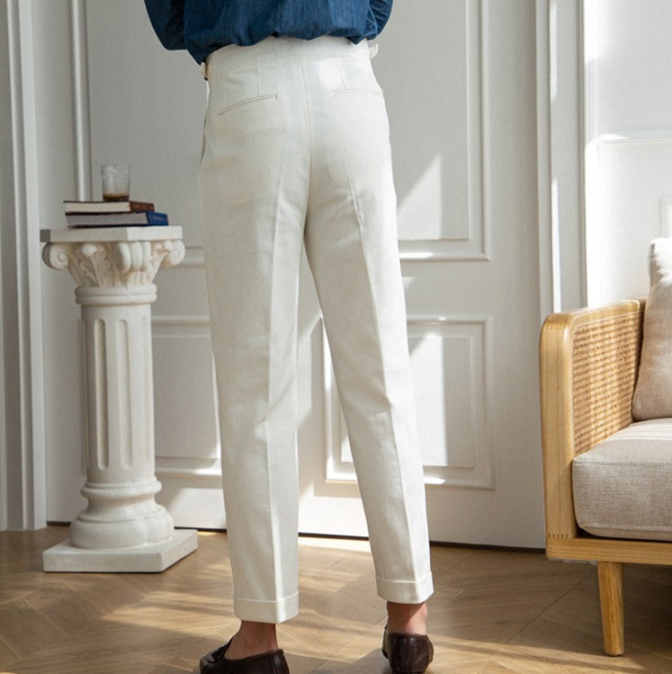 Pantalón "Antibes" de Gabardina de Algodón, Corte Recto