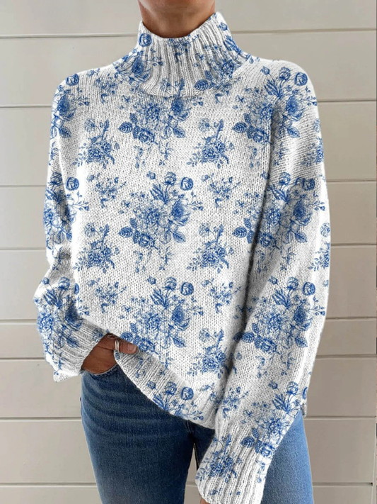 Deirdre | Suéter Floral de Cuello Semialto