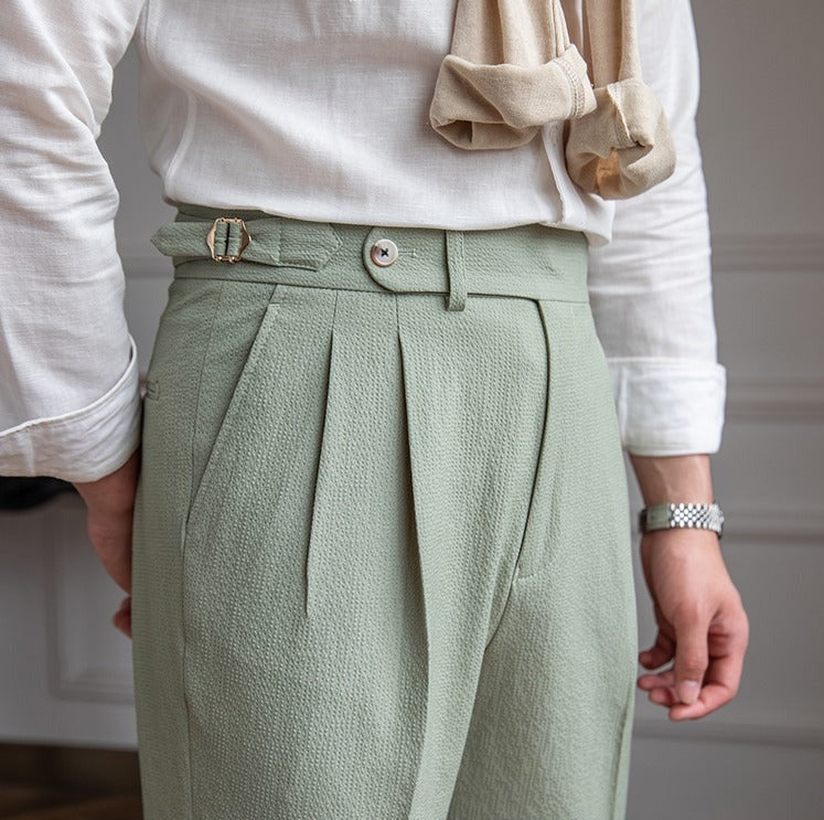 Pantalón "Positano" de Seersucker Ligero con Doble Pliegue