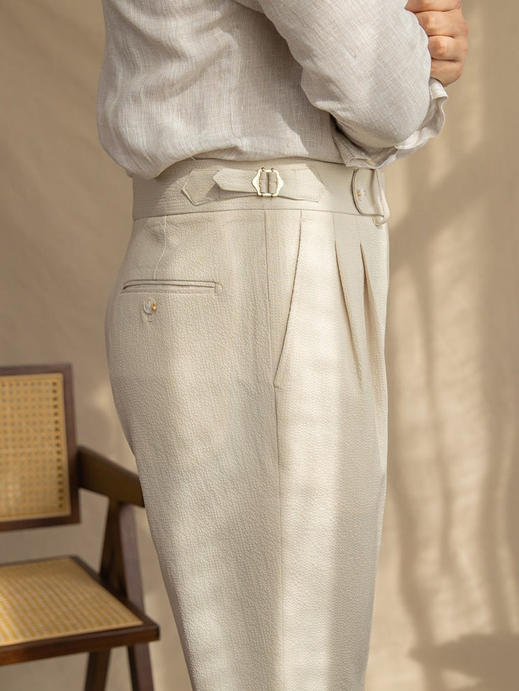 Pantalón "Monterosso" de Seersucker con Pliegue