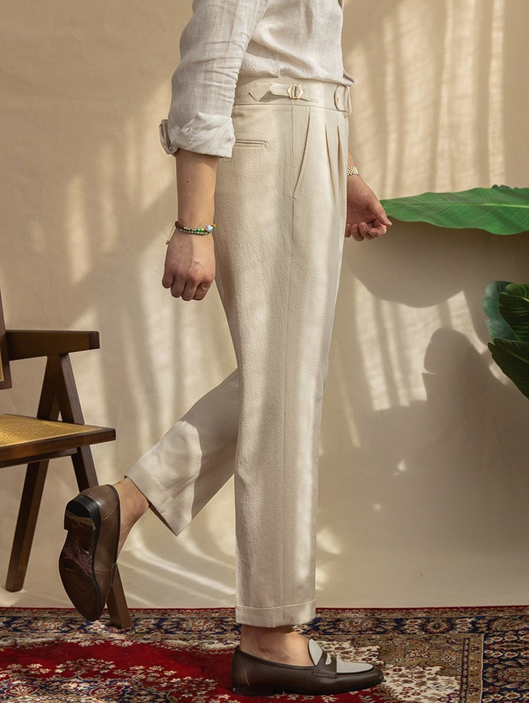 Pantalón "Monterosso" de Seersucker con Pliegue