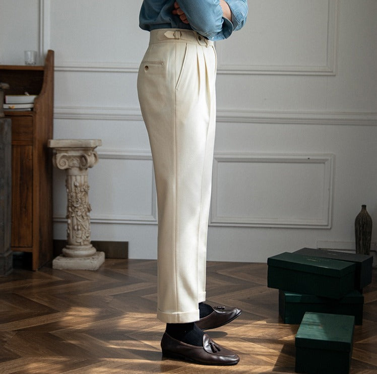 Pantalón "London" de Mezcla de Lana Texturizado con Doble Pliegue