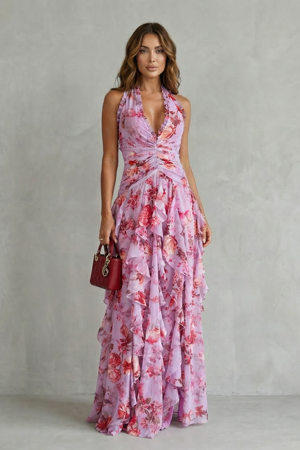 Rosalind | Romantic Rose Cascade Dress with Sweetheart Neckline