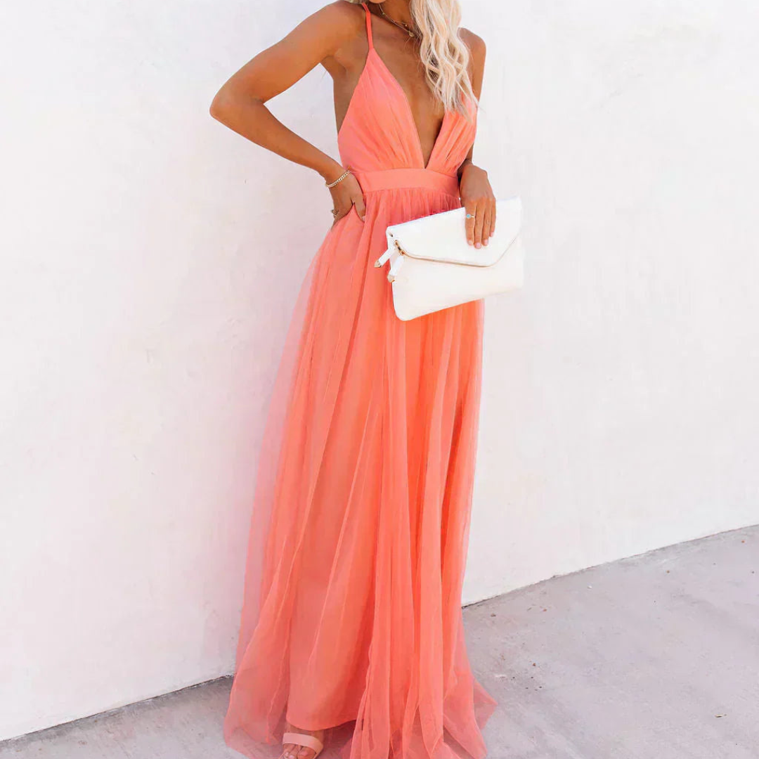 Genevieve | Coral Glow Maxi Dress