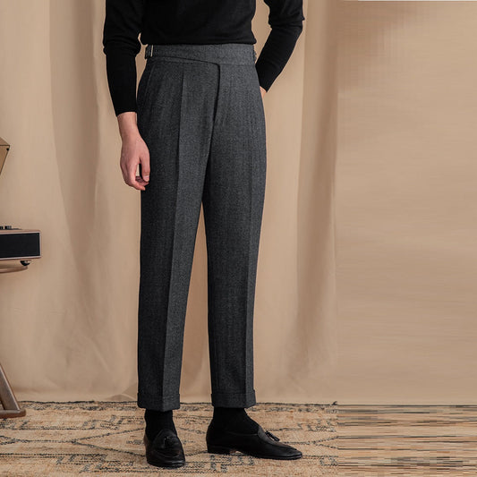 Pantalón "Modena" Gurkha de Mezcla de Lana con Pliegue