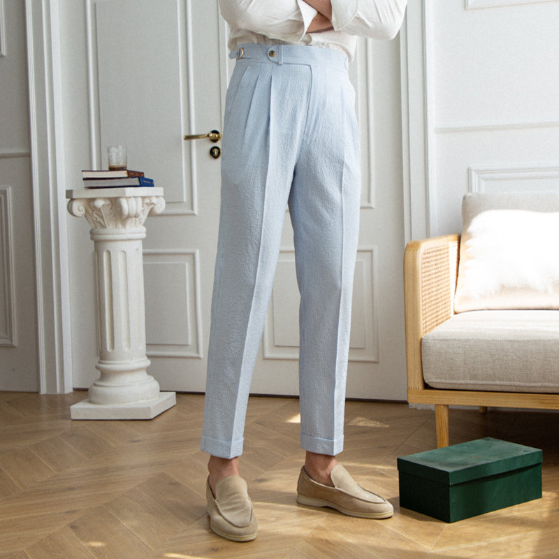 Pantalón "St. Tropez" de Seersucker Ligero con Pliegue