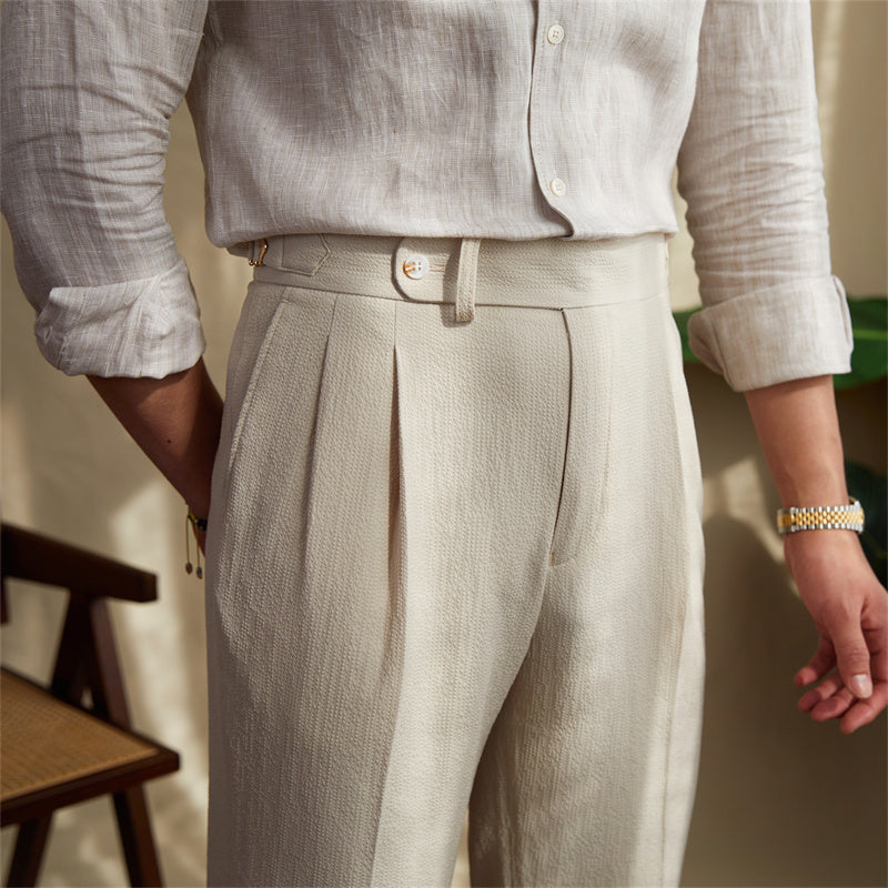 Pantalón "Monterosso" de Seersucker con Pliegue