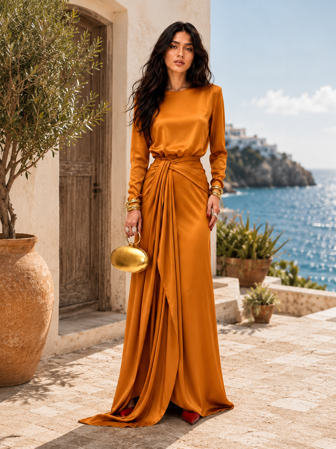 Cassandra | Vestido Largo de Mujer de Satín Drapeado
