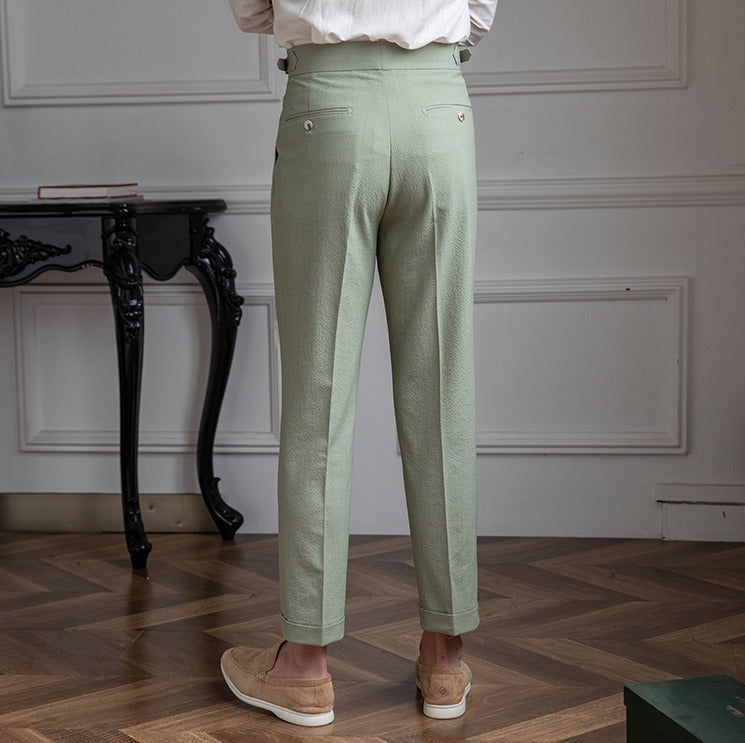Pantalón "Positano" de Seersucker Ligero con Doble Pliegue