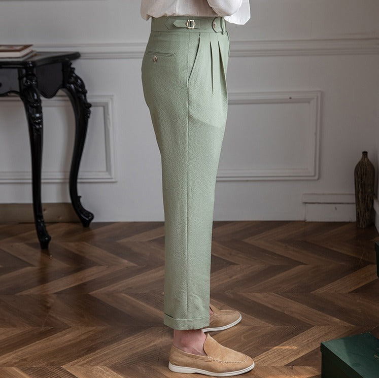 Pantalón "Positano" de Seersucker Ligero con Doble Pliegue