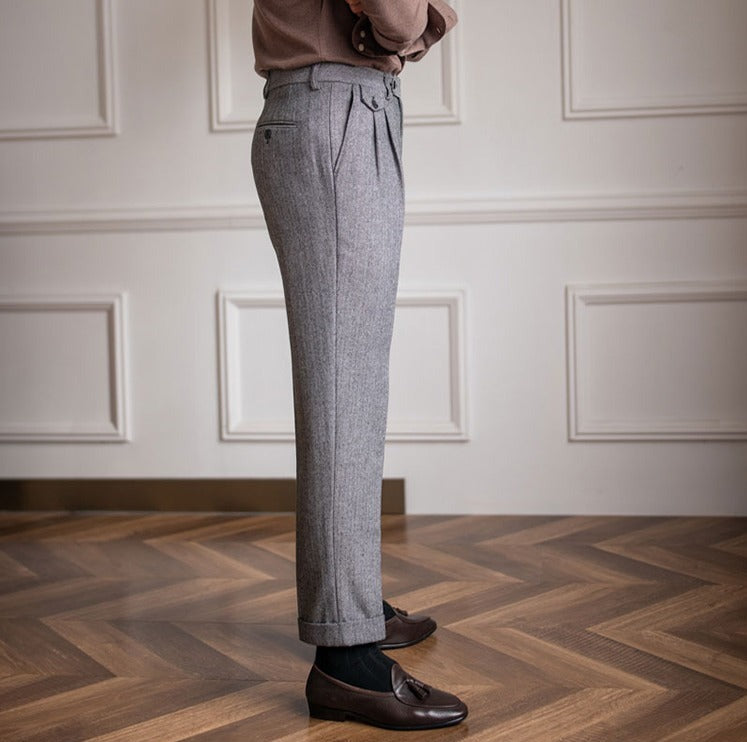 Pantalón de Vestir "Winchester" de Mezcla de Lana con Estampado Espiga