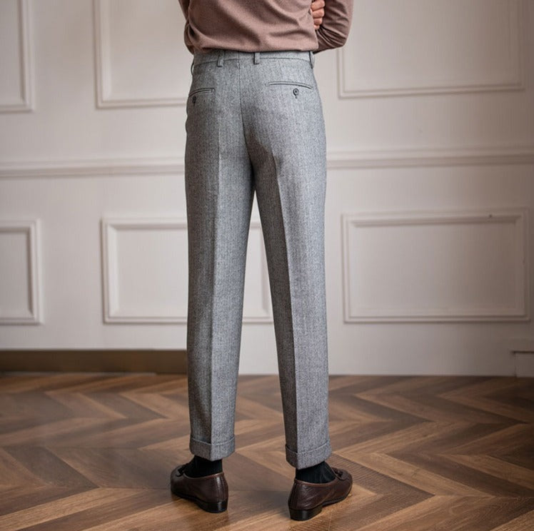 Pantalón de Vestir "Winchester" de Mezcla de Lana con Estampado Espiga