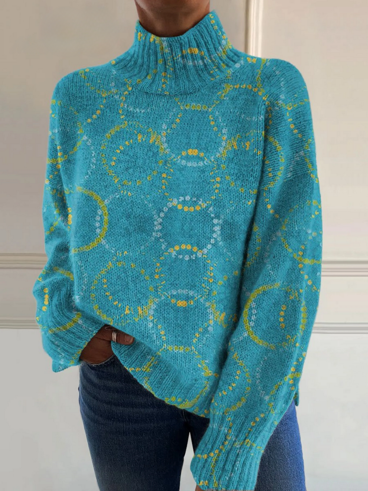 Elsa | Suéter de Cuello de Tortuga con Estampado de Círculos